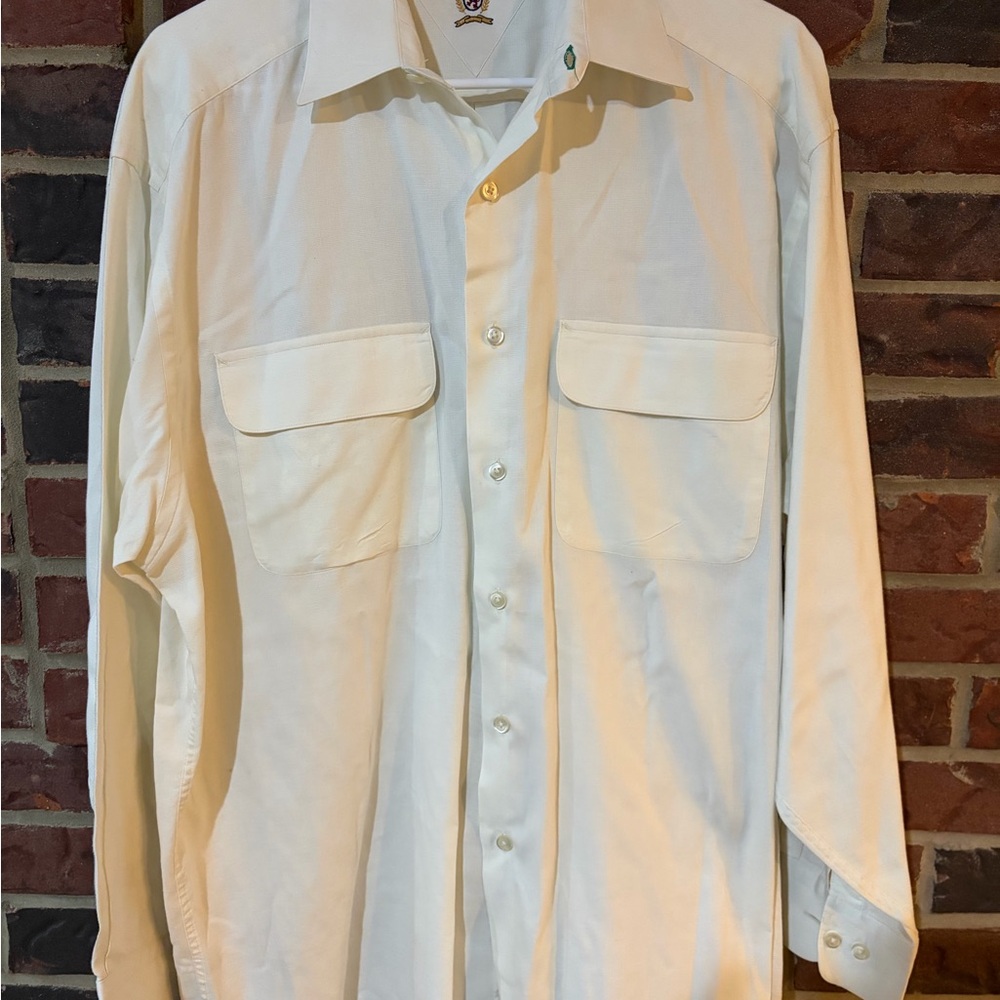 Tommy Hilfiger White Men's Button-Down Shirt with Flap Pockets